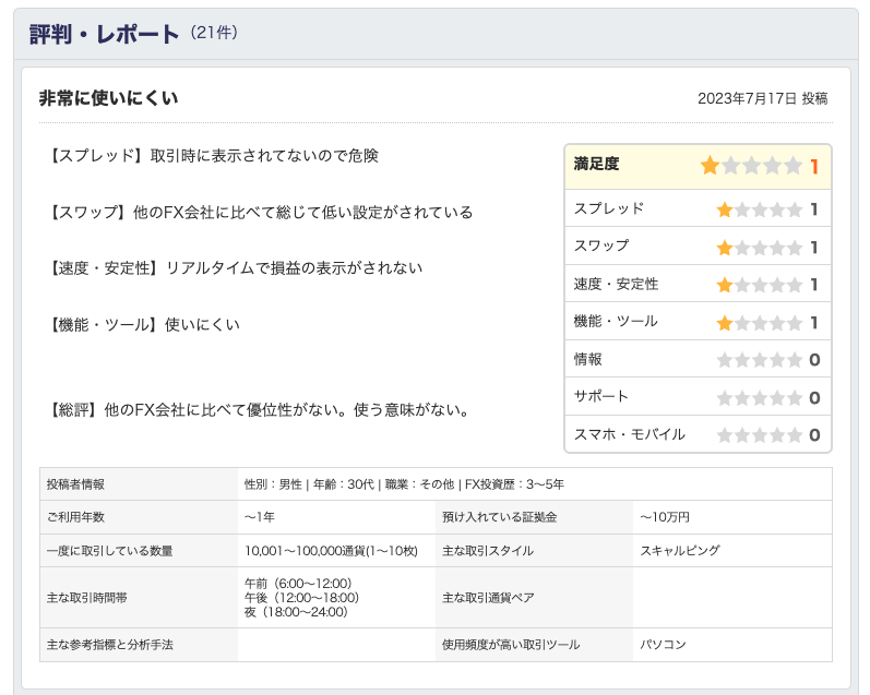 auカブコムFX 悪い口コミ 非常に使いにくい
