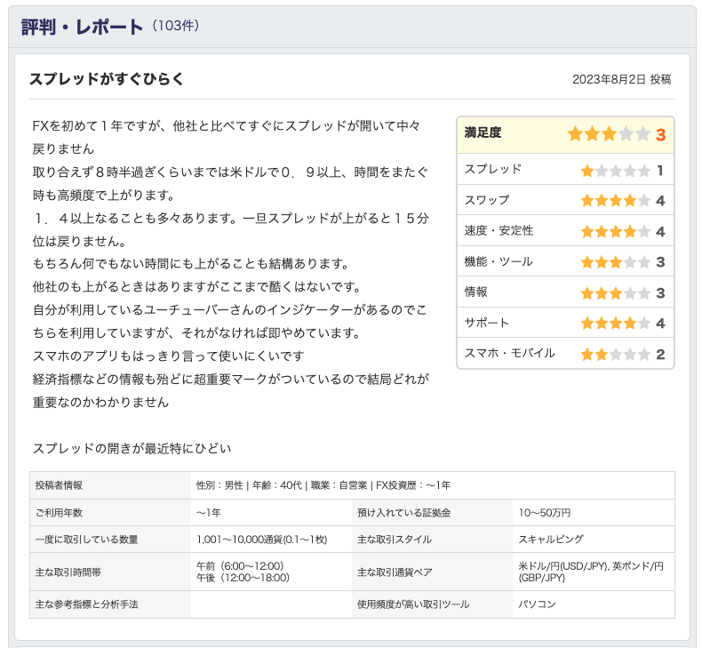 MATRIX TRADER JFX株式会社 価格コムより スプレッドがすぐ開く