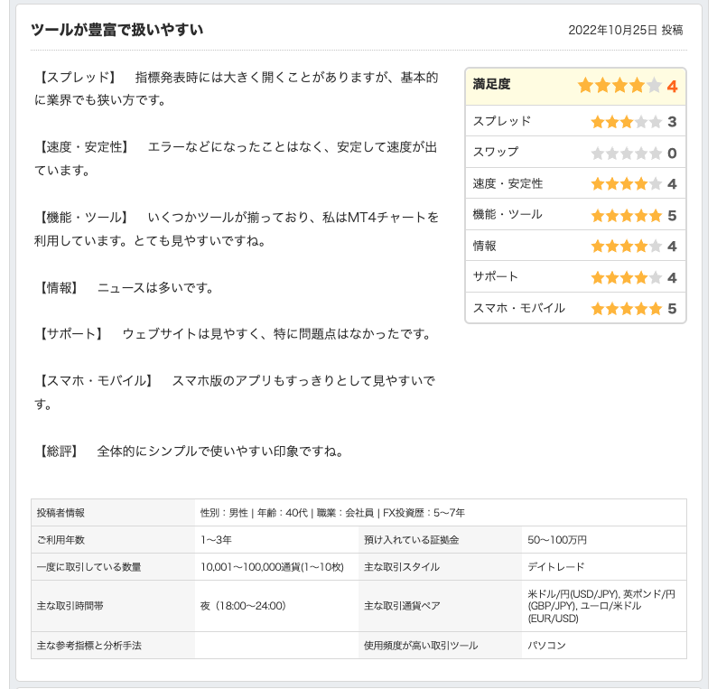 MATRIX TRADER JFX株式会社 価格コムより 良い口コミ ツールが豊富で扱いやすい